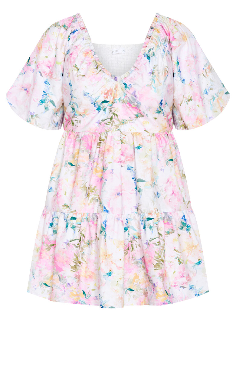 Fantasy Print Puff Sleeve Mini Dress - soft pink