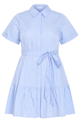 Claire Stripe Shirt Dress - chambray blue